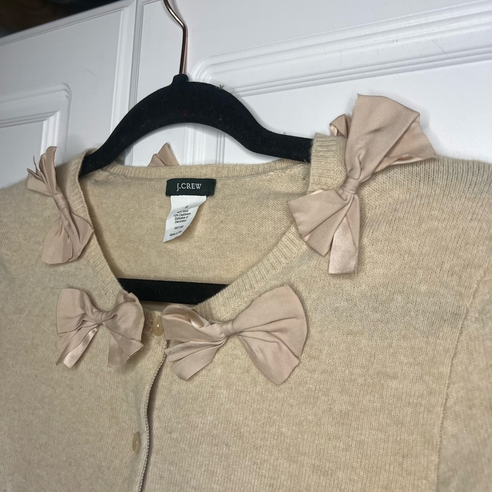 Y2K J. Crew Bow Wool Cashmere Cardigan - Picture 4 of 12